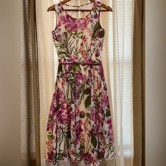 Gabby Skye Floral Boho Midi Flowy Dress - Purple and Green Sz 4 Fully Lined - Picture 1 of 12